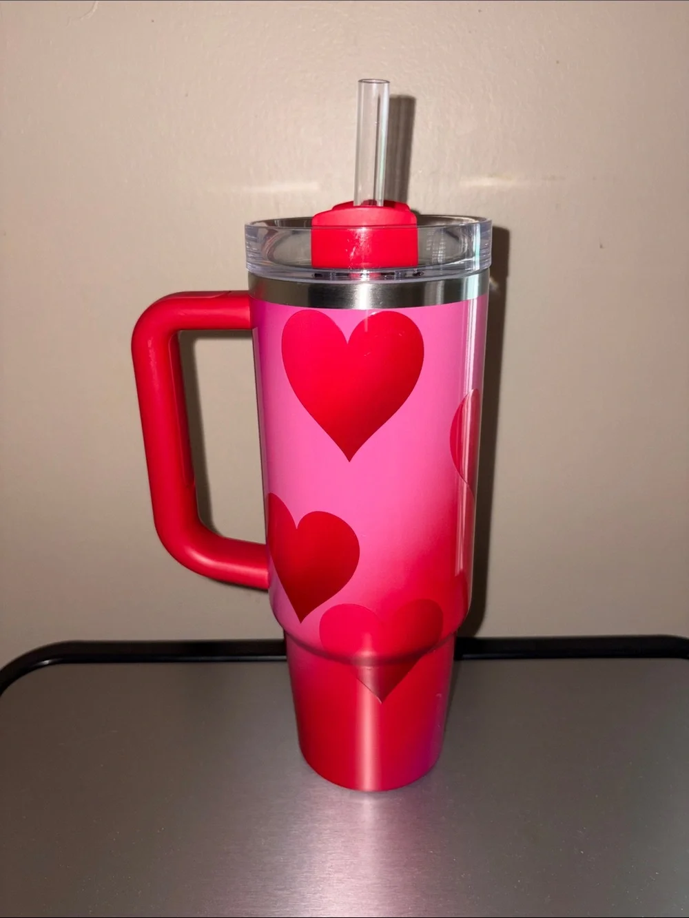 Never used Stanley Red and Pink Heart 30oz Travel Mug